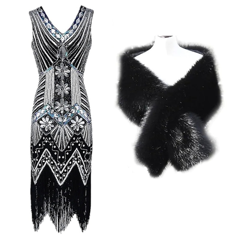 Sheath/Column V-Neck Elegant Vintage Costume Party Dresses with Wraps