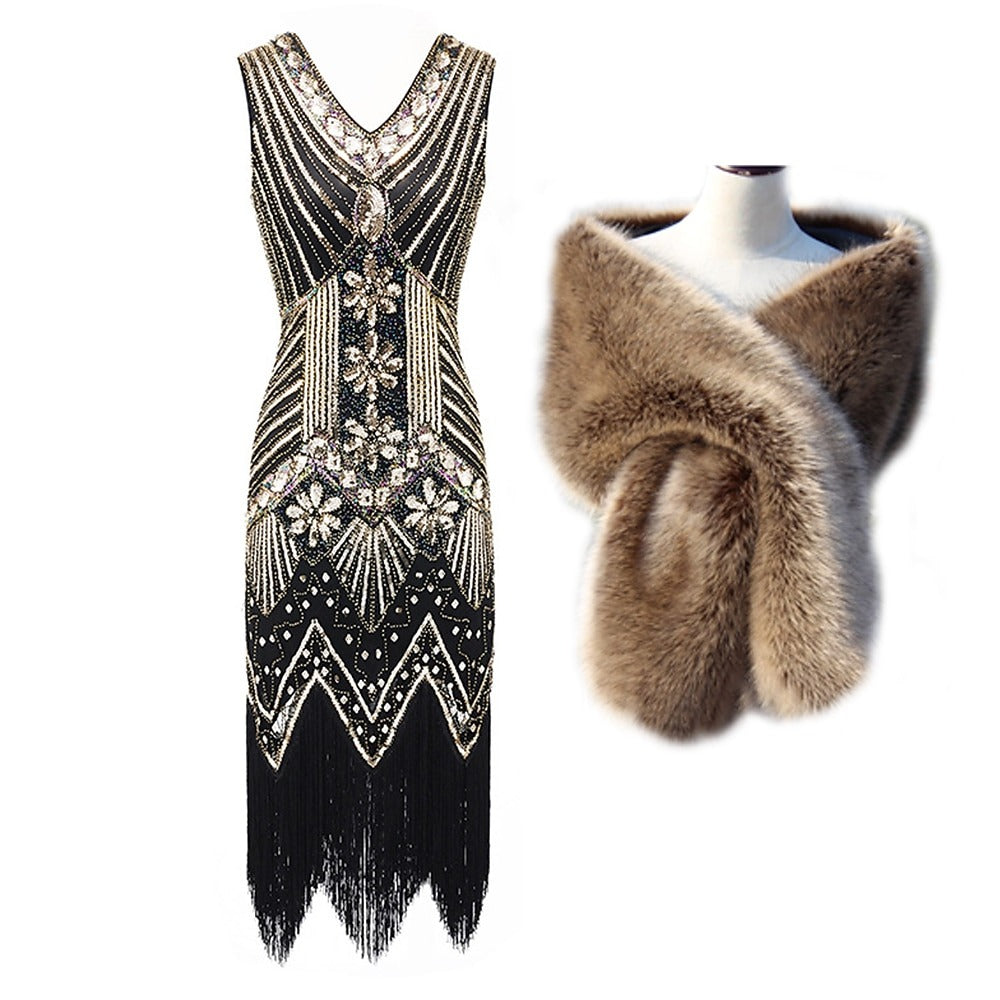 Sheath/Column V-Neck Elegant Vintage Costume Party Dresses with Wraps