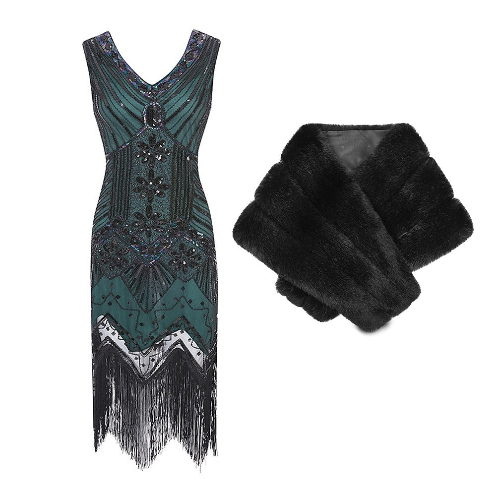 Sheath/Column V-Neck Elegant Vintage Costume Party Dresses with Wraps