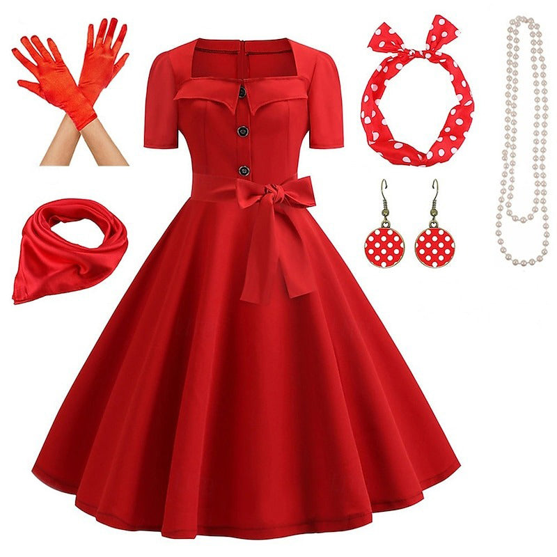 A-Line/Princess Square Neck Vintage Costume Party Dresses with Accessories Set
