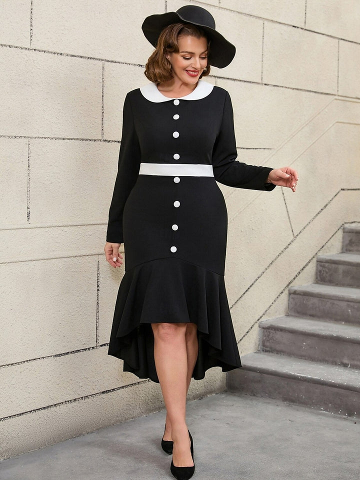 Trumpet/Mermaid Scoop Asymmetrical Plus Size Vintage Costume with Buttons & Ruffles