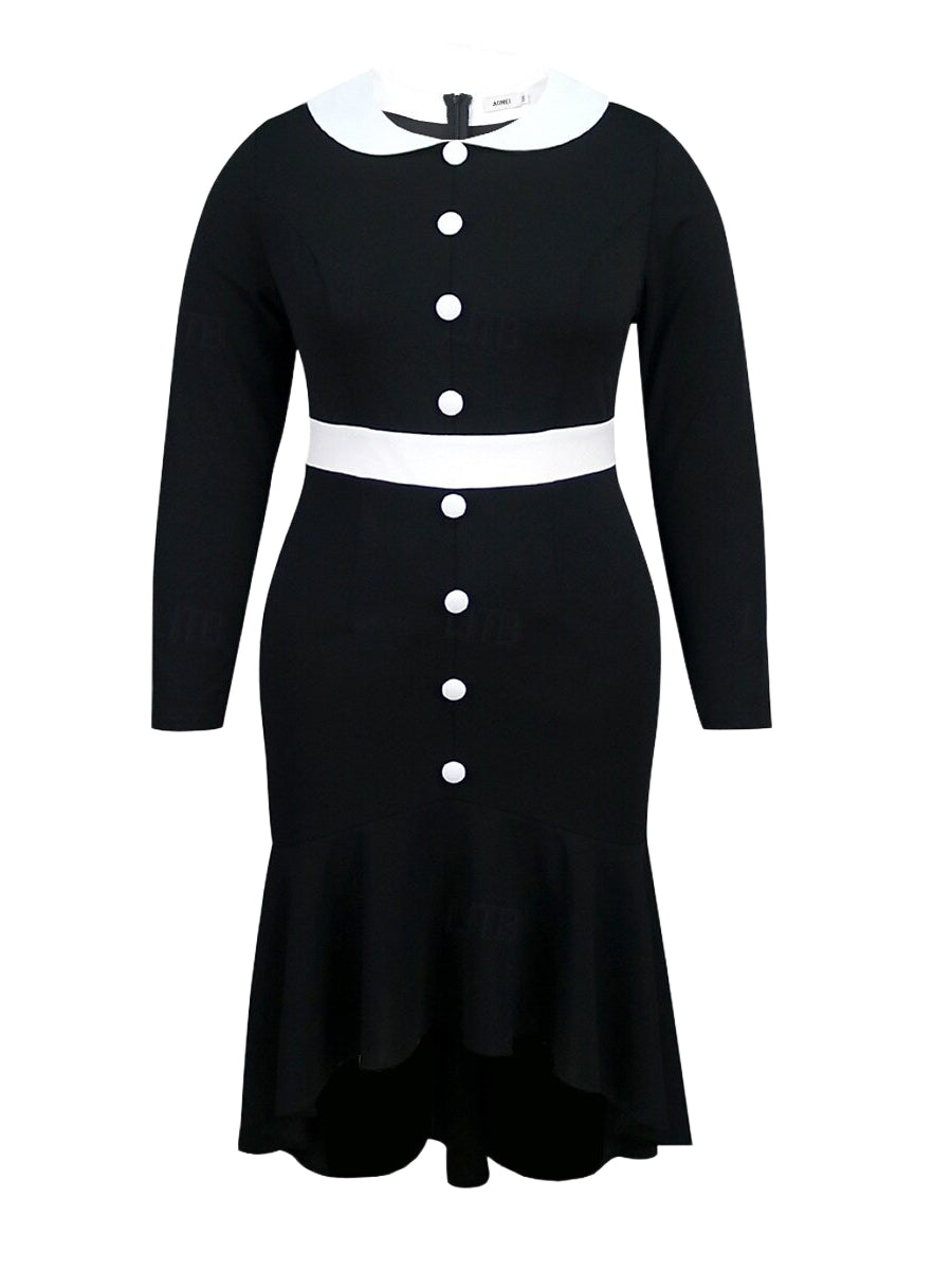 Trumpet/Mermaid Scoop Asymmetrical Plus Size Vintage Costume with Buttons & Ruffles