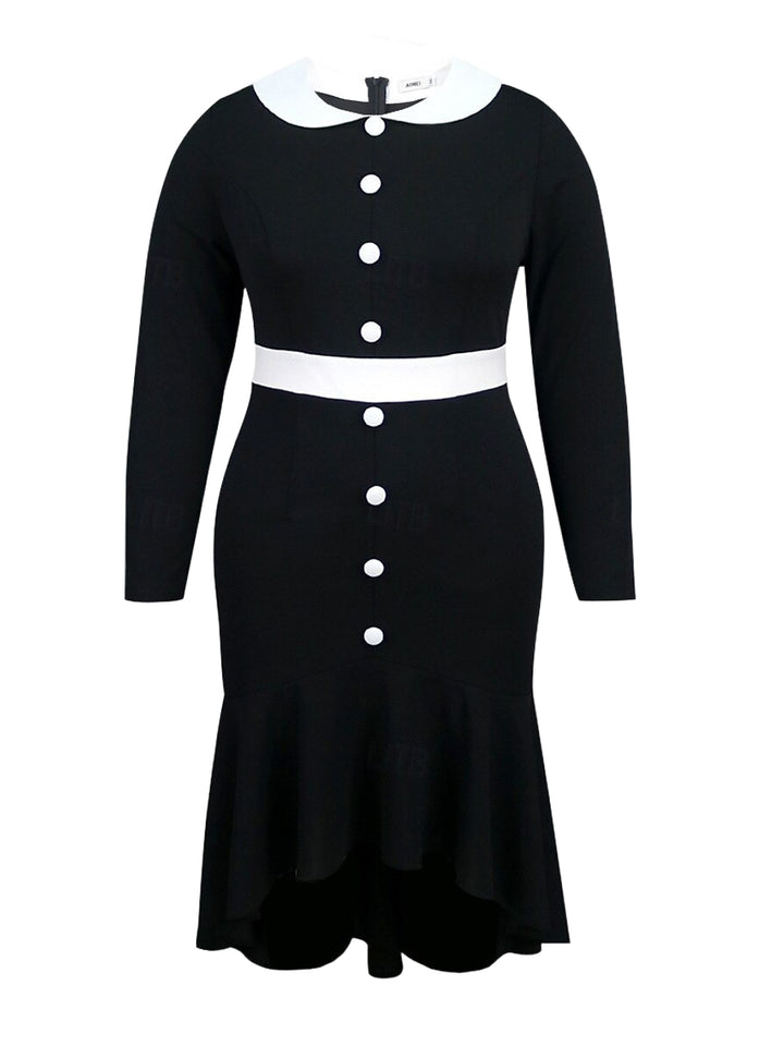 Trumpet/Mermaid Scoop Asymmetrical Plus Size Vintage Costume with Buttons & Ruffles