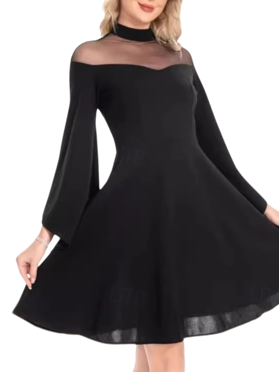 A-Line/Princess Sheer Neck Long Sleeves Tea Length Vintage Costume Party Dresses with Ruffles