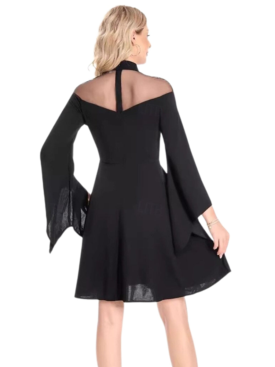 A-Line/Princess Sheer Neck Long Sleeves Tea Length Vintage Costume Party Dresses with Ruffles