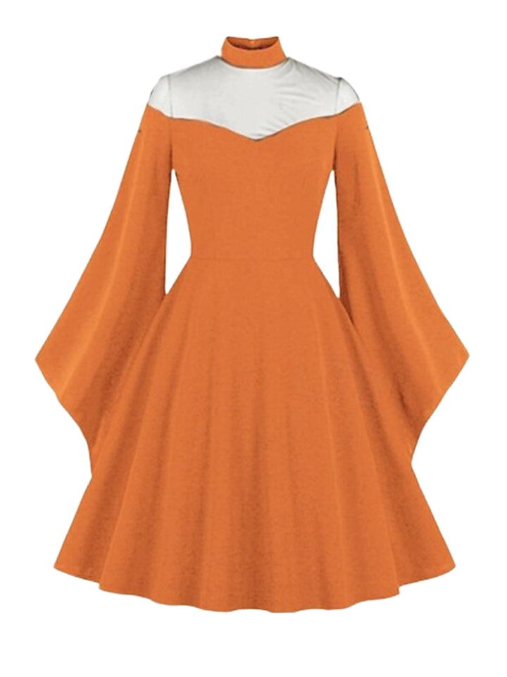 A-Line/Princess Sheer Neck Long Sleeves Tea Length Vintage Costume Party Dresses with Ruffles