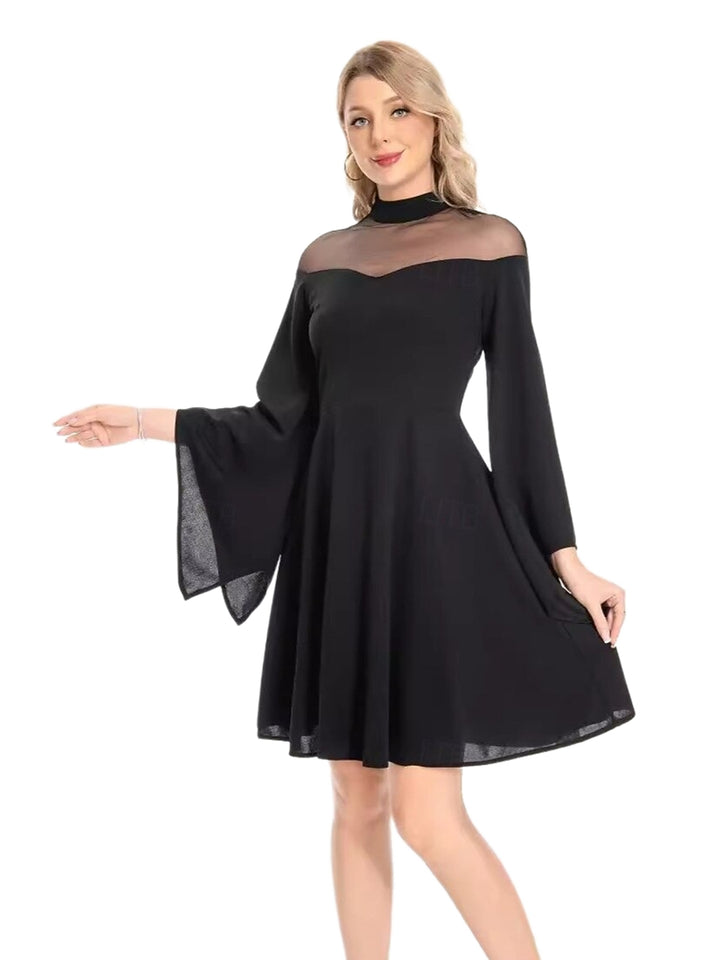 A-Line/Princess Sheer Neck Long Sleeves Tea Length Vintage Costume Party Dresses with Ruffles