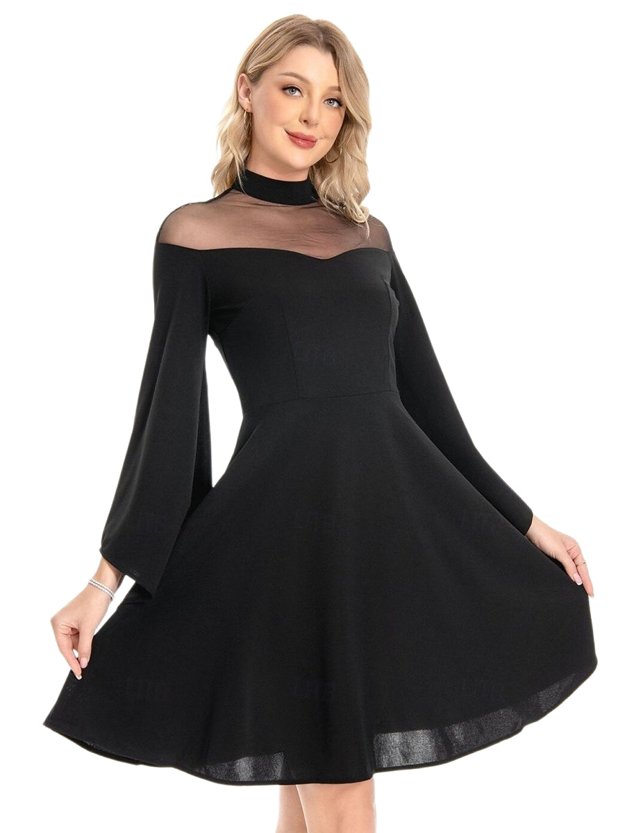 A-Line/Princess Sheer Neck Long Sleeves Tea Length Vintage Costume Party Dresses with Ruffles