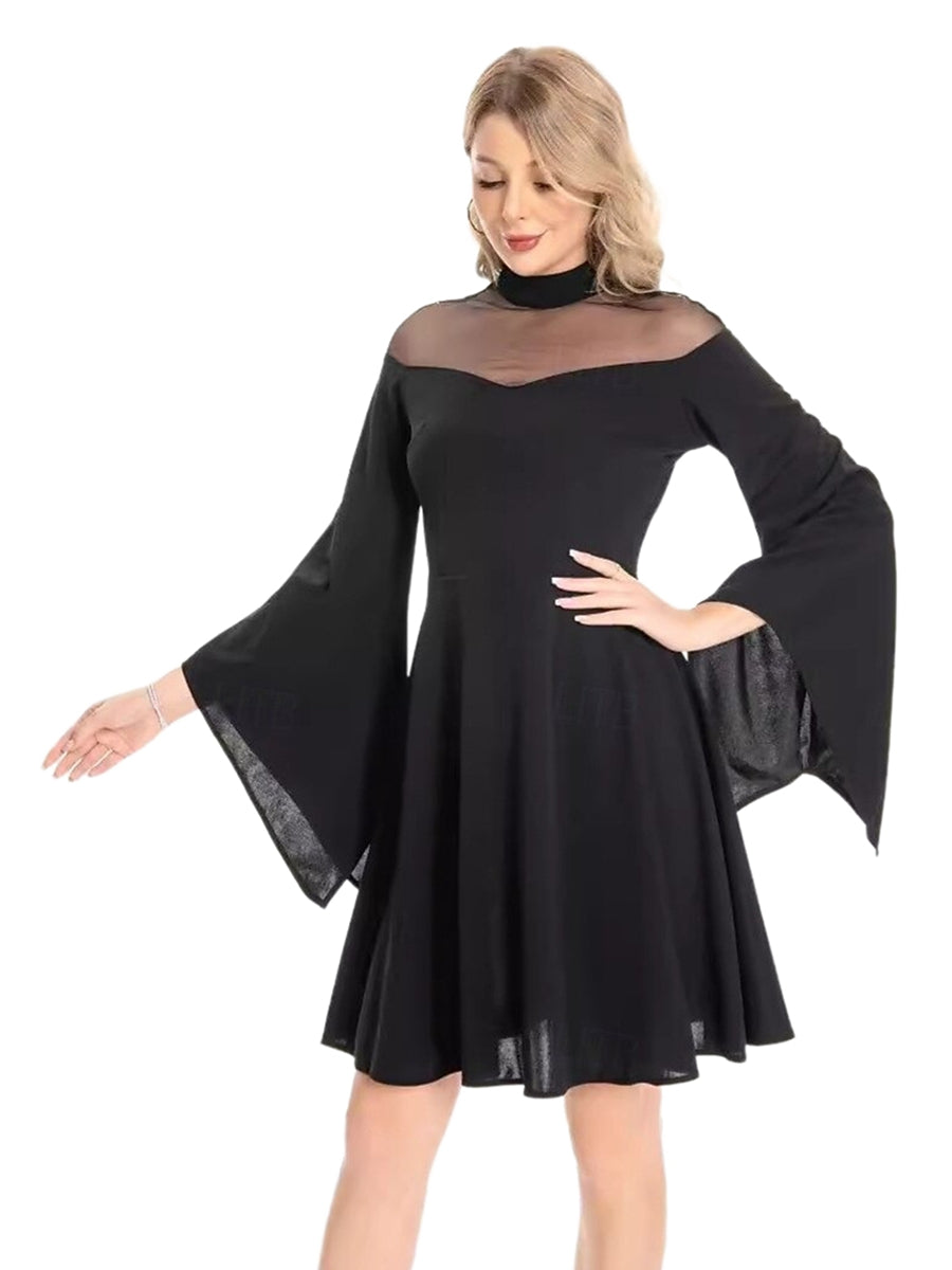 A-Line/Princess Sheer Neck Long Sleeves Tea Length Vintage Costume Party Dresses with Ruffles