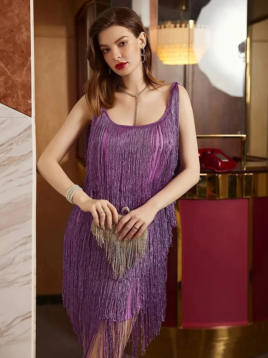 Sheath/Column U Neck Tassels Short/Mini Vintage Costume Party Dresses