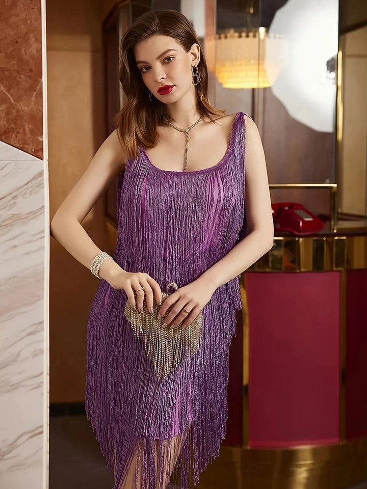 Sheath/Column U Neck Tassels Short/Mini Vintage Costume Party Dresses