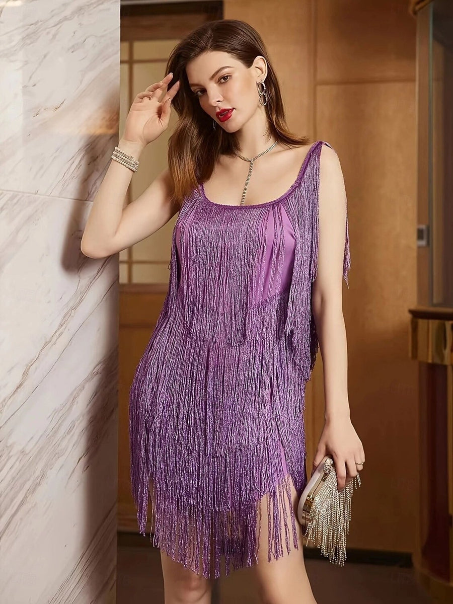 Sheath/Column U Neck Tassels Short/Mini Vintage Costume Party Dresses