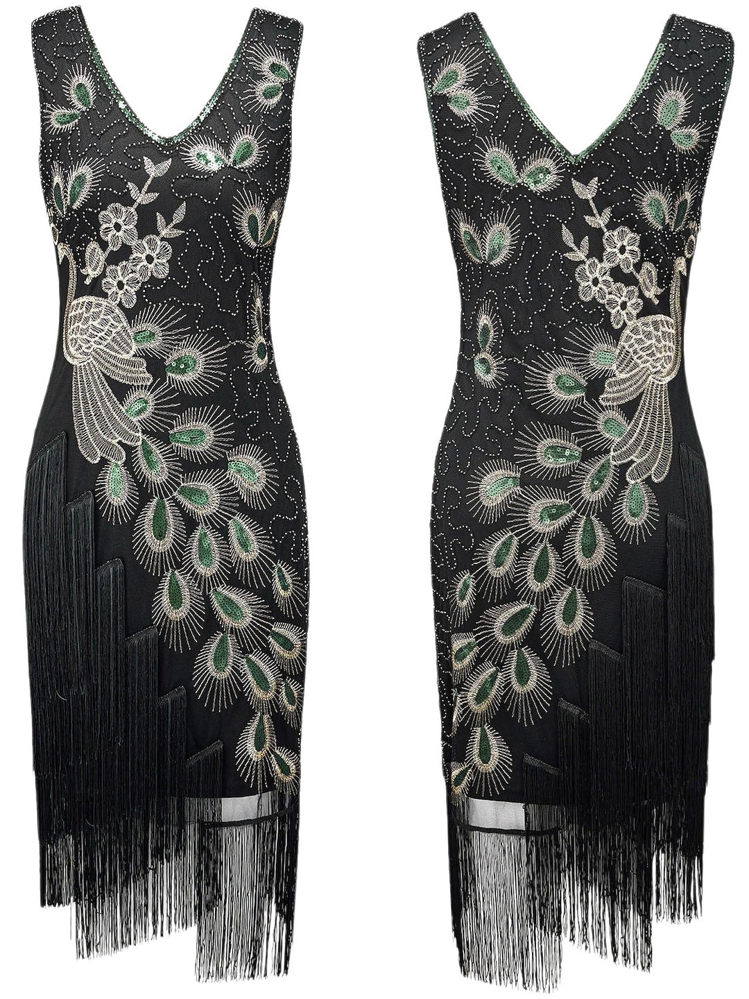 Sheath/Column V-Neck Tea-Length Sequined Vintage Dresses 2PCS with Feather Headband