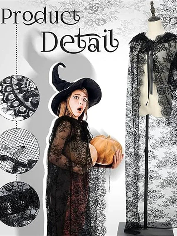 1920s A-Line/Princess Halloween Witch Black Lace Vintage Party Wraps