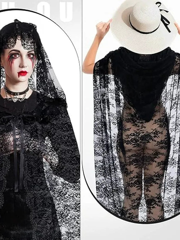 1920s A-Line/Princess Halloween Witch Black Lace Vintage Party Wraps