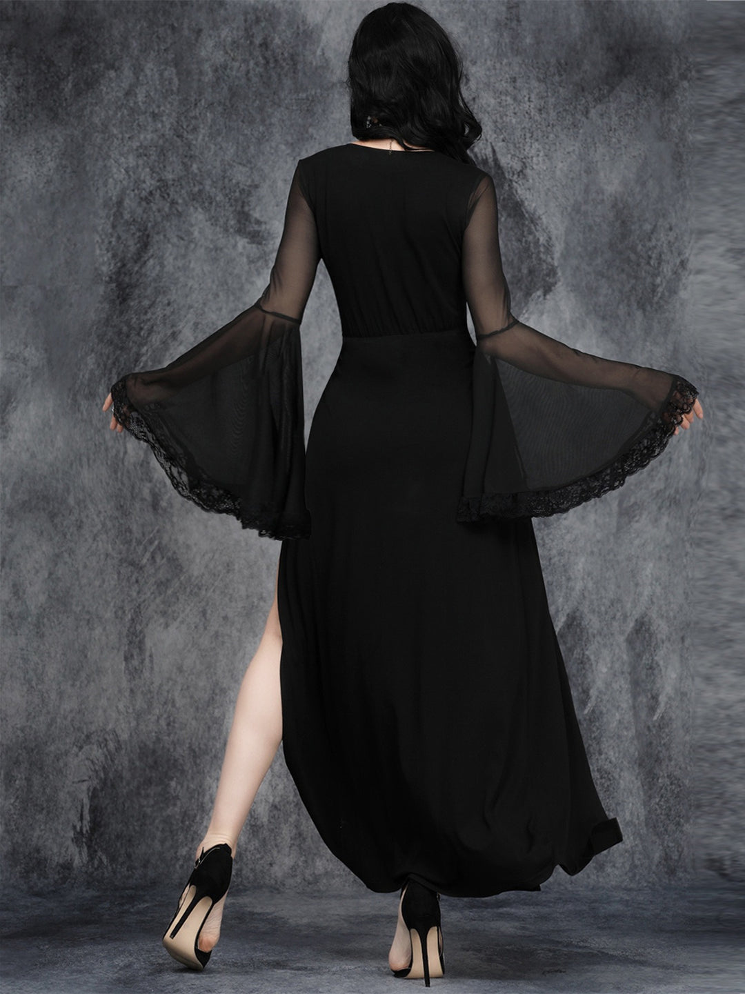 Sheath/Column Medieval Vintage Long Sleeves Split Side Dark Gothic Dresses, Black / S Sheath/Column Medieval Vintage Long Sleeves Split Side Dark Gothic Dresses, Black / S
