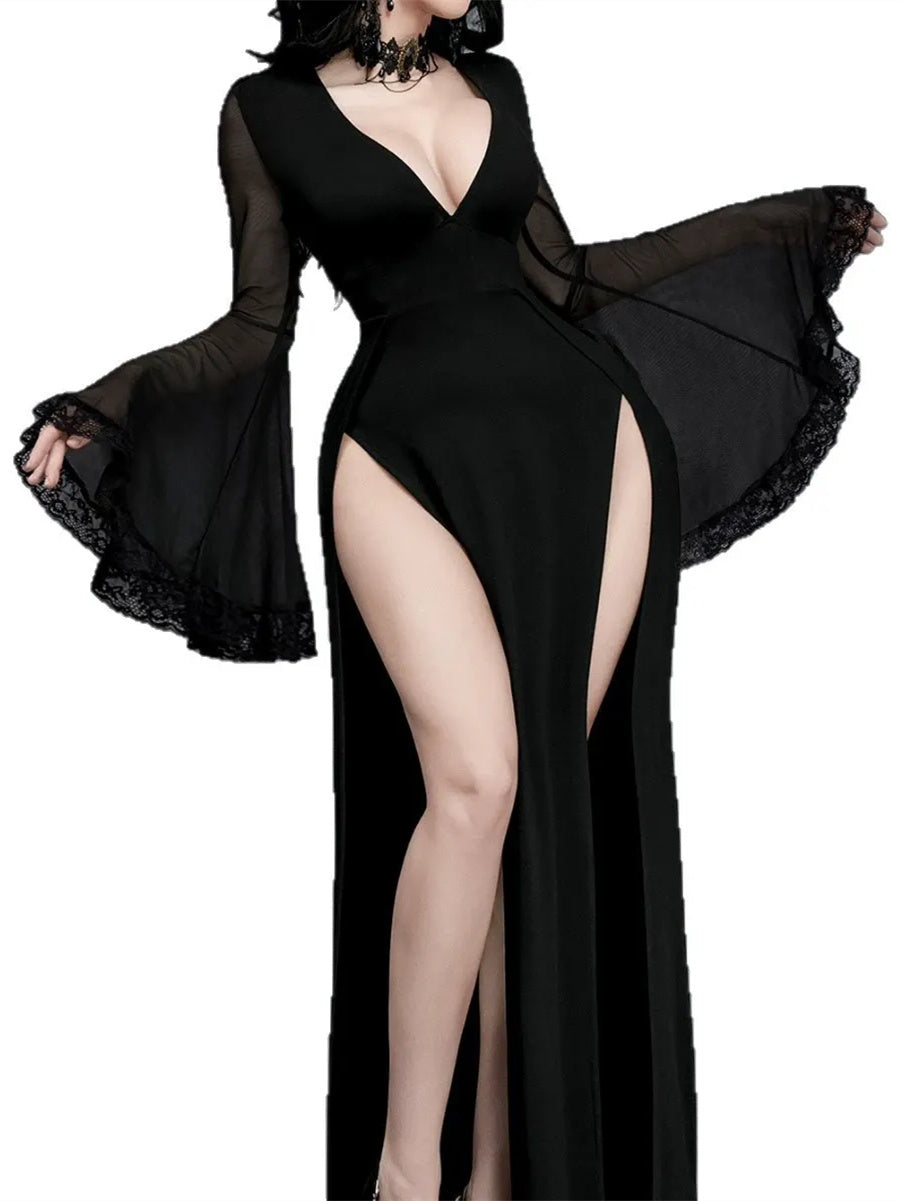 Sheath/Column Medieval Vintage Long Sleeves Split Side Dark Gothic Dresses, Black / S Sheath/Column Medieval Vintage Long Sleeves Split Side Dark Gothic Dresses, Black / S