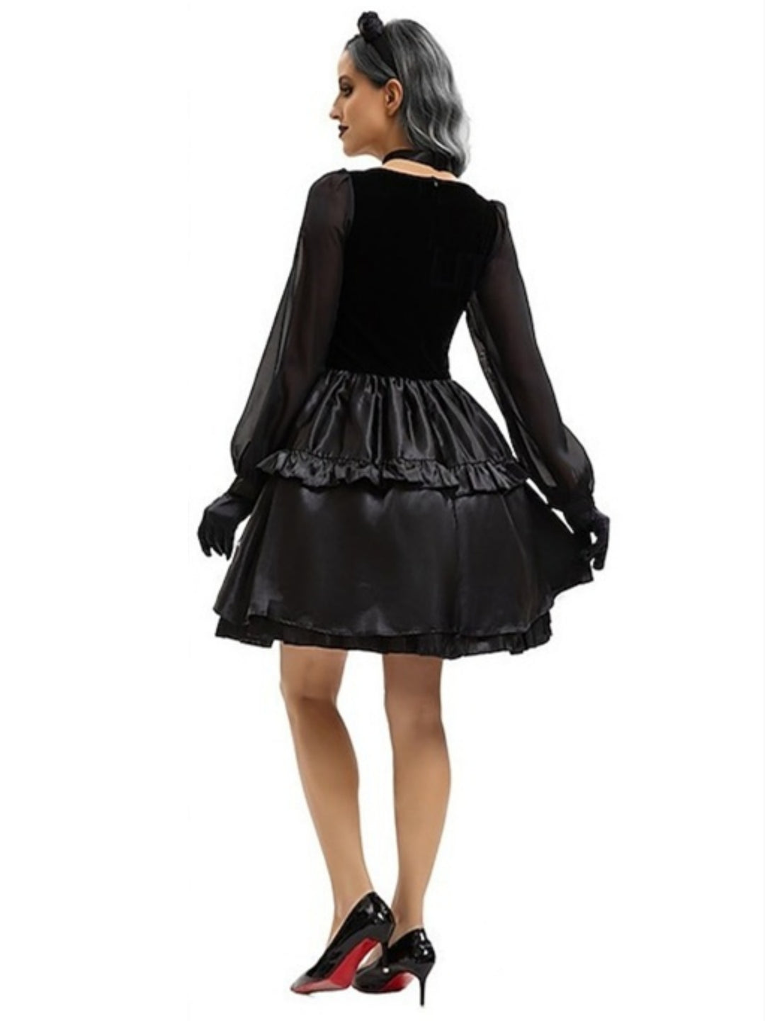 Women's Medieval Velvet Performance Party Mini Dress Gloves Headband