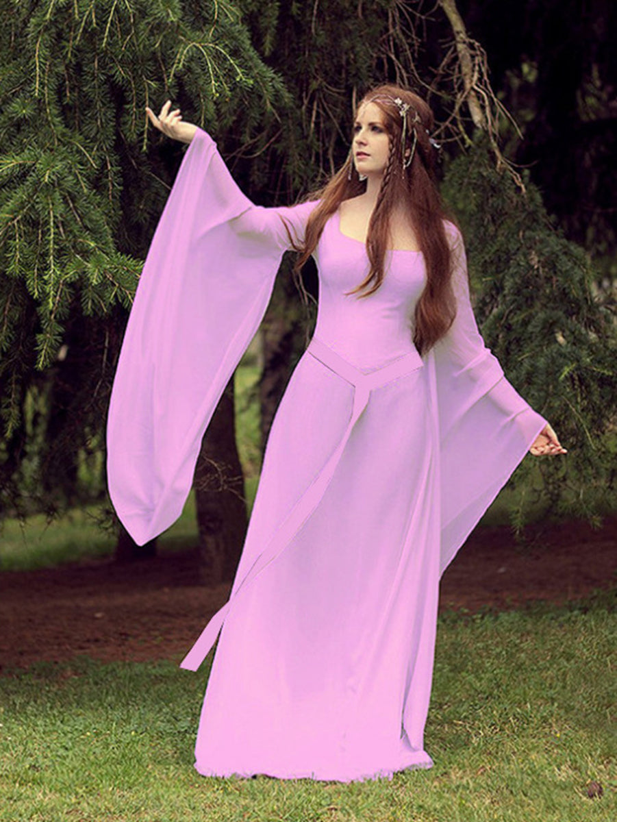 A-Line/Princess Square Neck Long Sleeves Vintage Costume Dresses with Belt