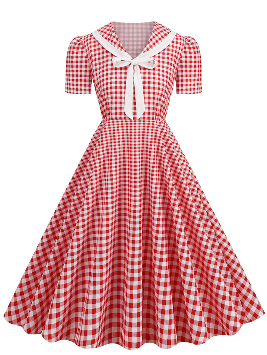 A-Line/Princess V-Neck Short Sleeves Vintage Costume Dresses with Bows