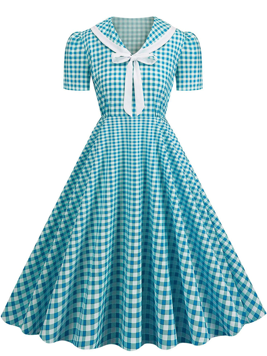 A-Line/Princess V-Neck Short Sleeves Vintage Costume Dresses with Bows