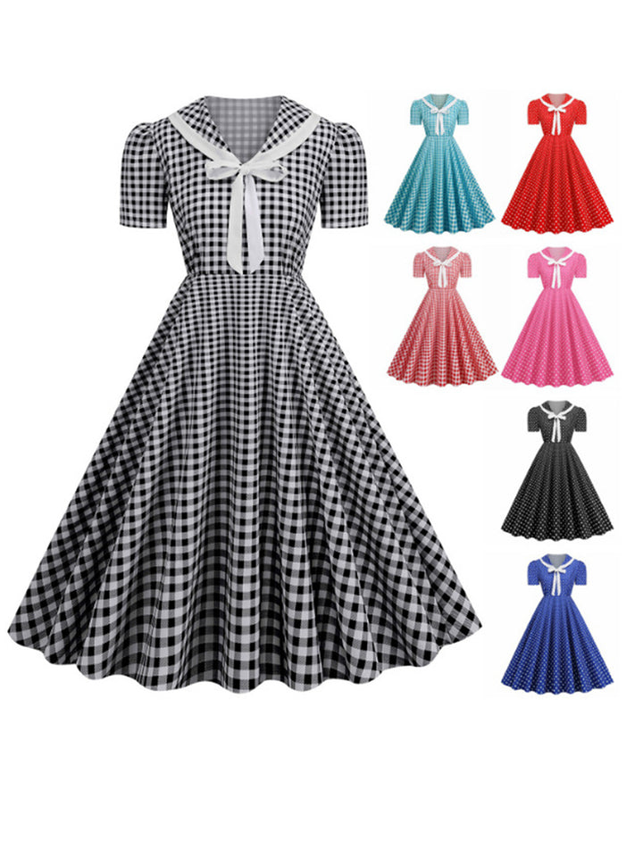 A-Line/Princess V-Neck Short Sleeves Vintage Costume Dresses with Bows
