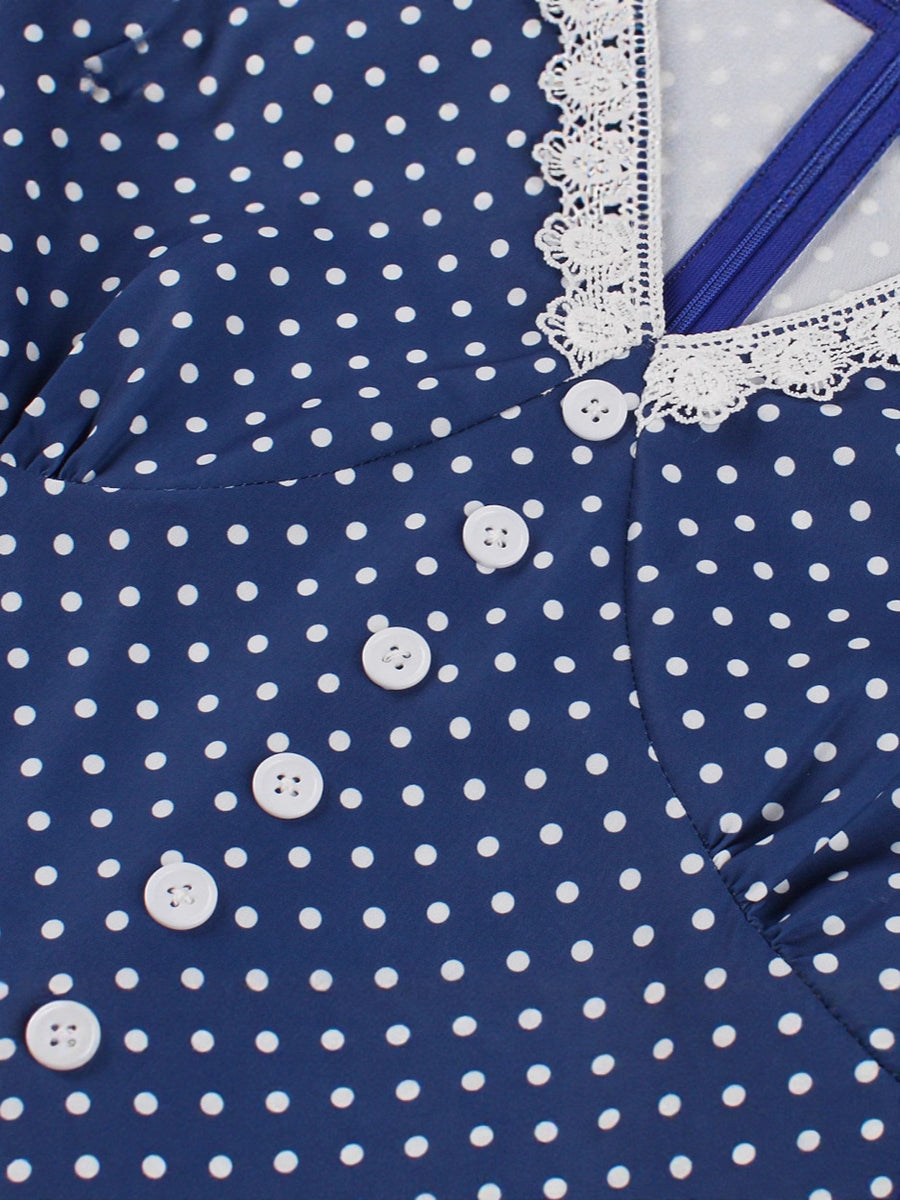 A-Line/Princess V-Neck Elegant Vintage Costume Dresses with Dots & Bows