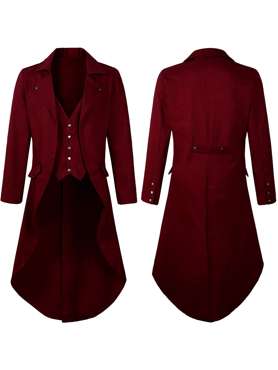 Men's Lapel Neck Single Breasted Buttons Medieval Vintage Costume Coat