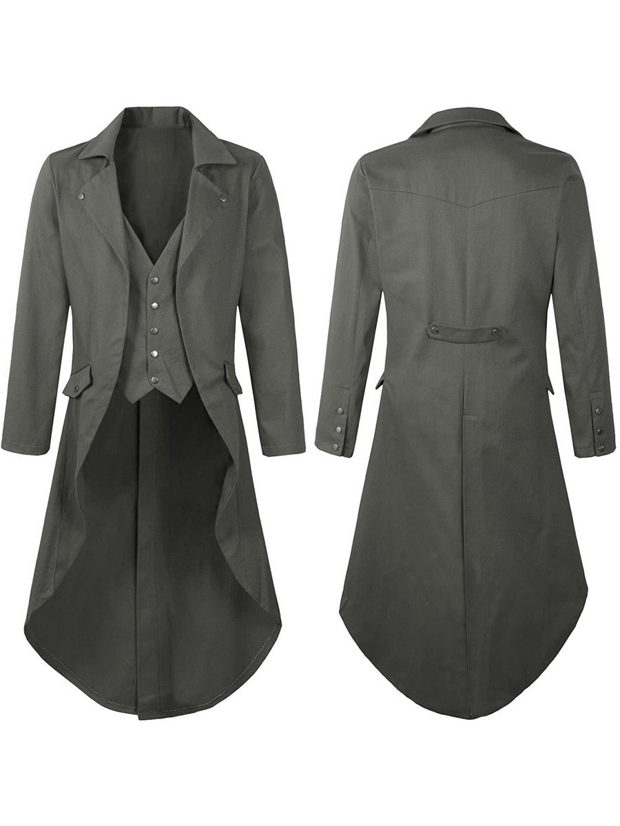 Men's Lapel Neck Single Breasted Buttons Medieval Vintage Costume Coat