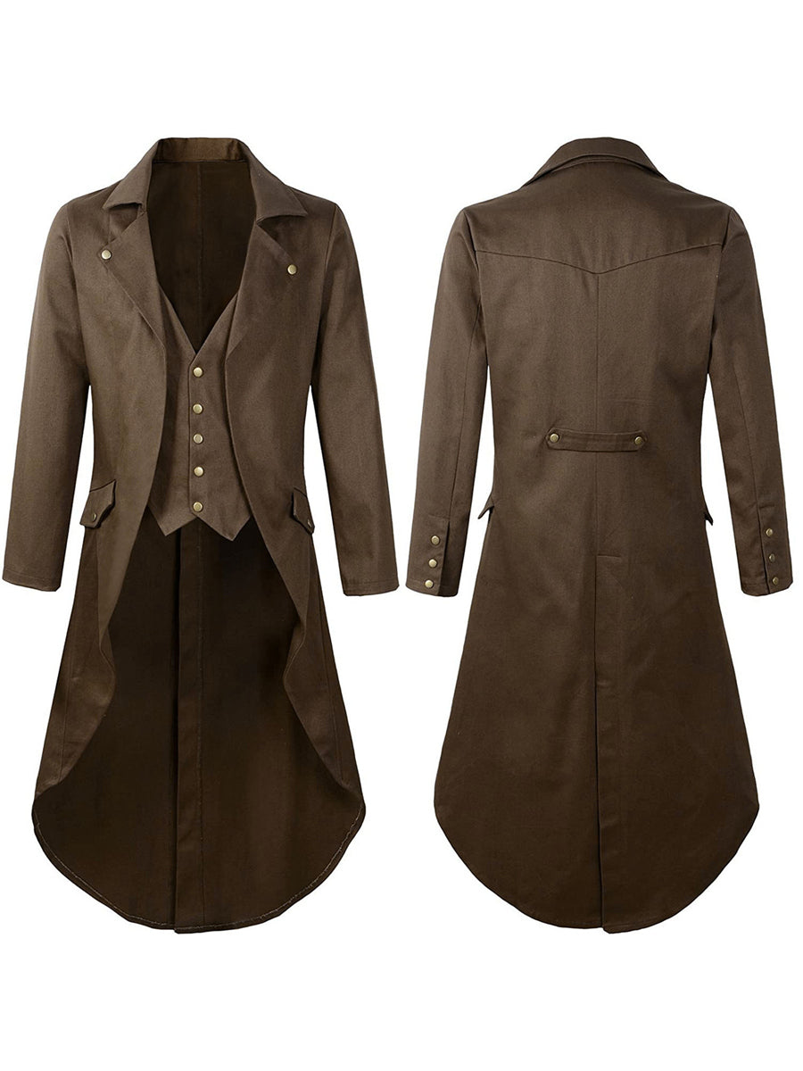 Men's Lapel Neck Single Breasted Buttons Medieval Vintage Costume Coat