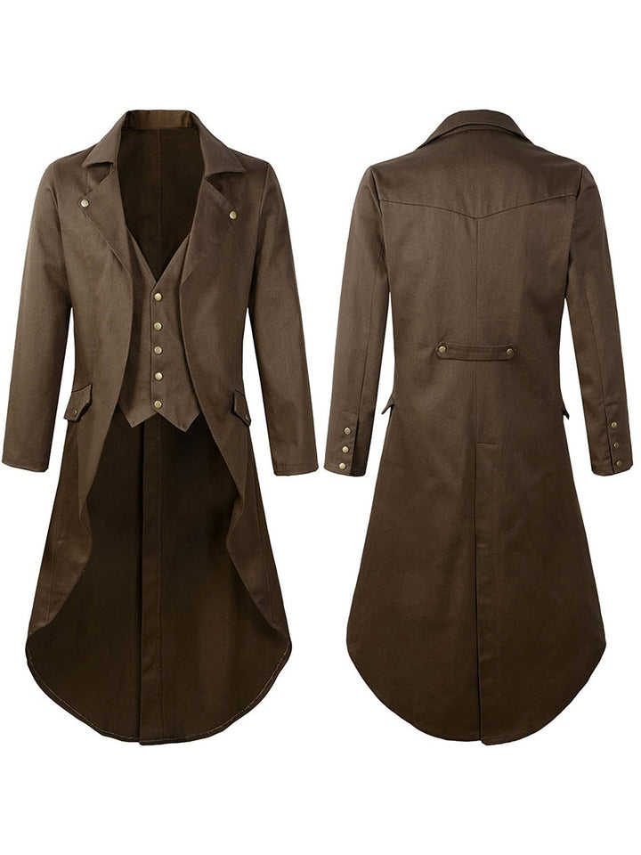 Men's Lapel Neck Single Breasted Buttons Medieval Vintage Costume Coat