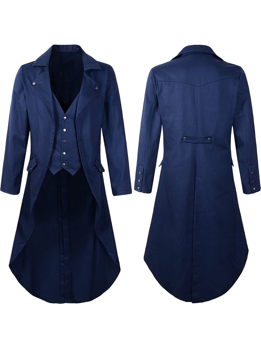 Men's Lapel Neck Single Breasted Buttons Medieval Vintage Costume Coat