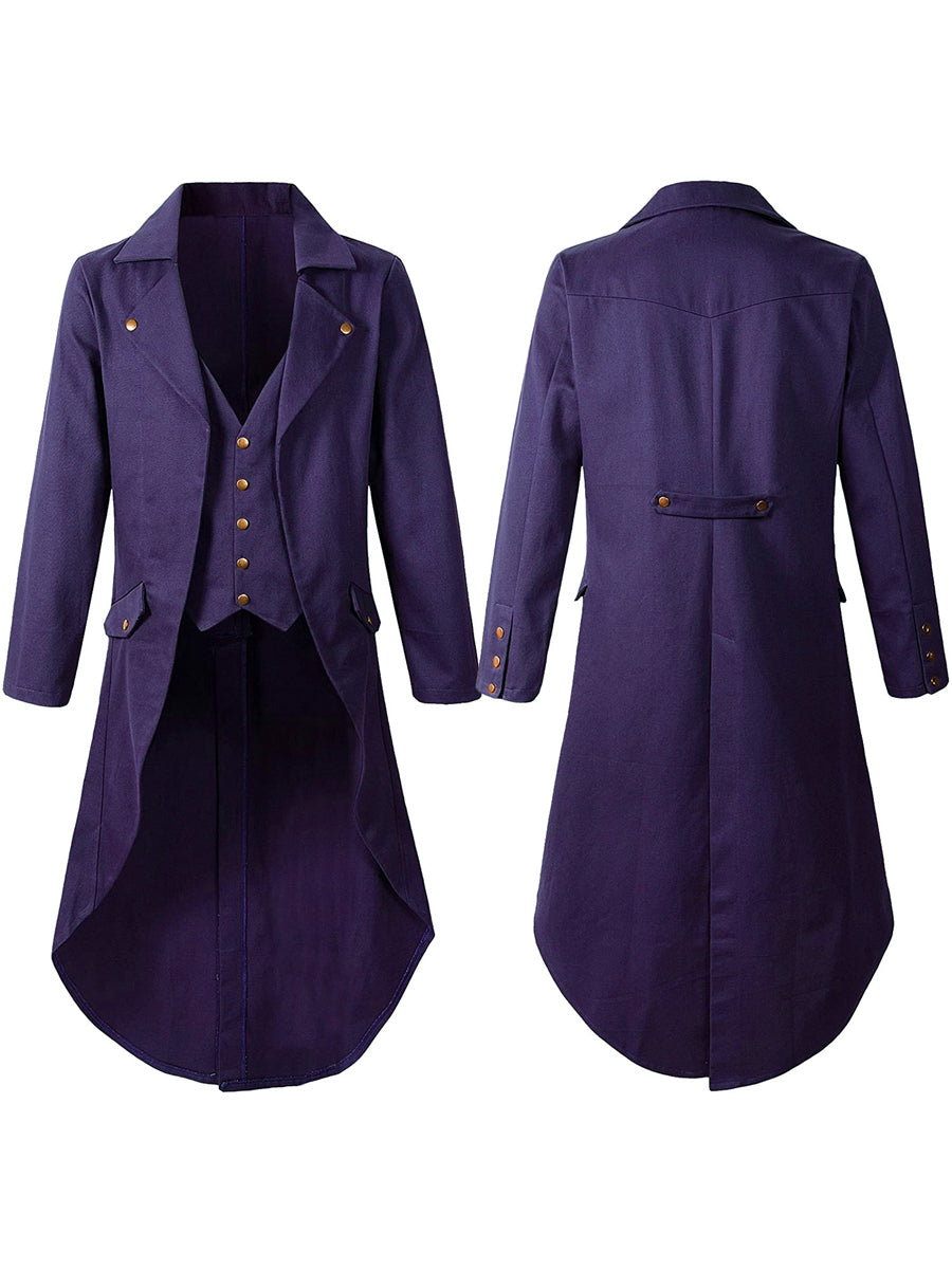 Men's Lapel Neck Single Breasted Buttons Medieval Vintage Costume Coat