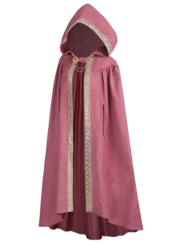 Luxurious Medieval Vintage Costume Cloak with Rhinestones & Lace Trims