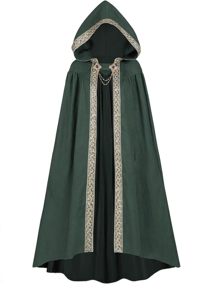 Luxurious Medieval Vintage Costume Cloak with Rhinestones & Lace Trims