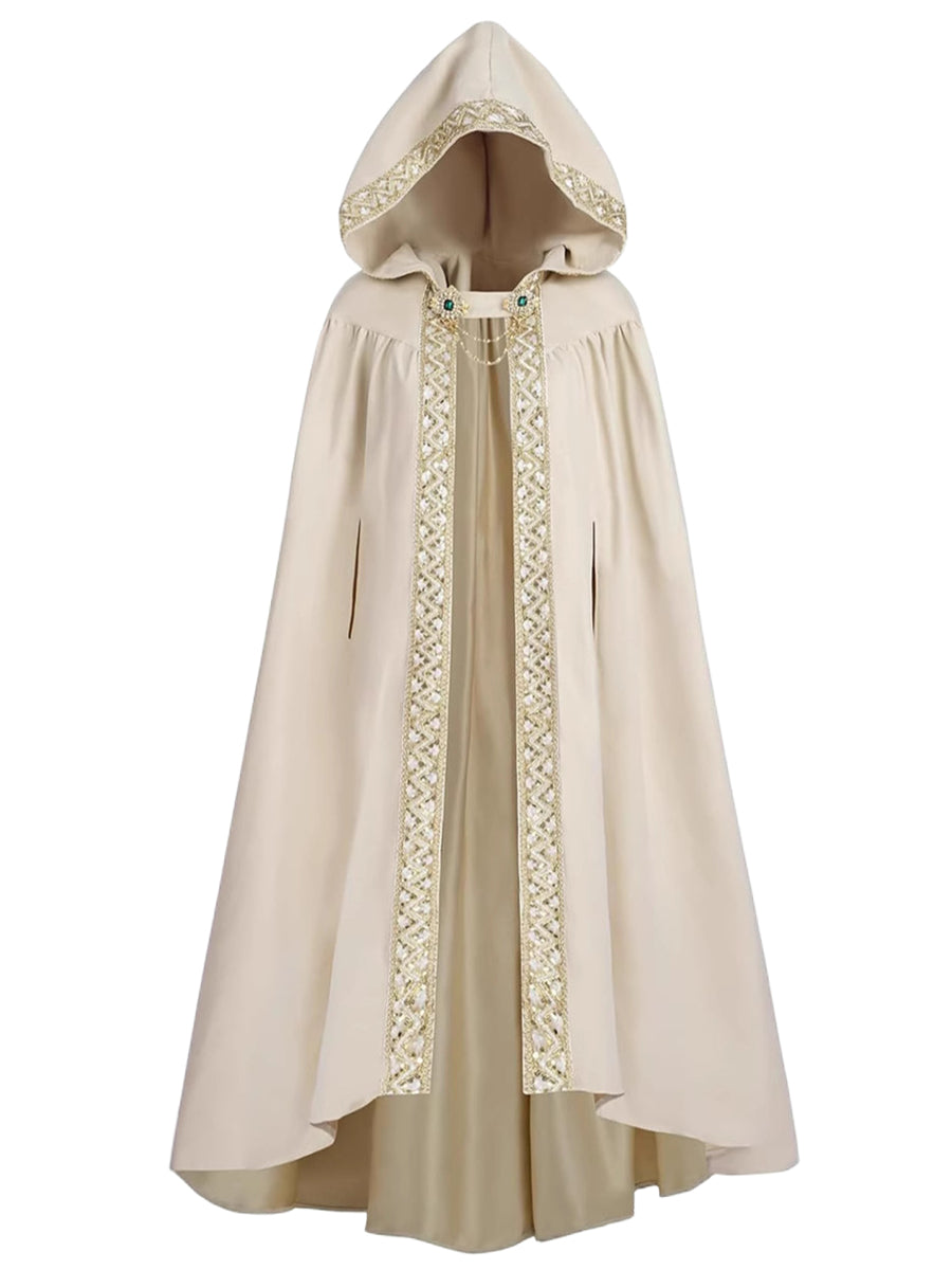 Luxurious Medieval Vintage Costume Cloak with Rhinestones & Lace Trims