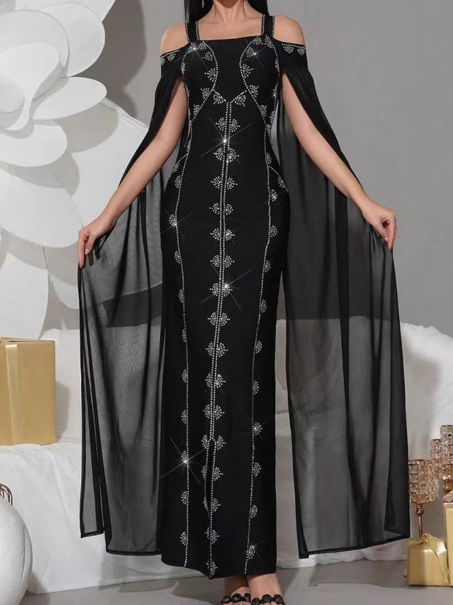 Sheath/Column Square Neck Vintage Costumes with Rhinestone Ankle-Length Party Dresses with Wrap