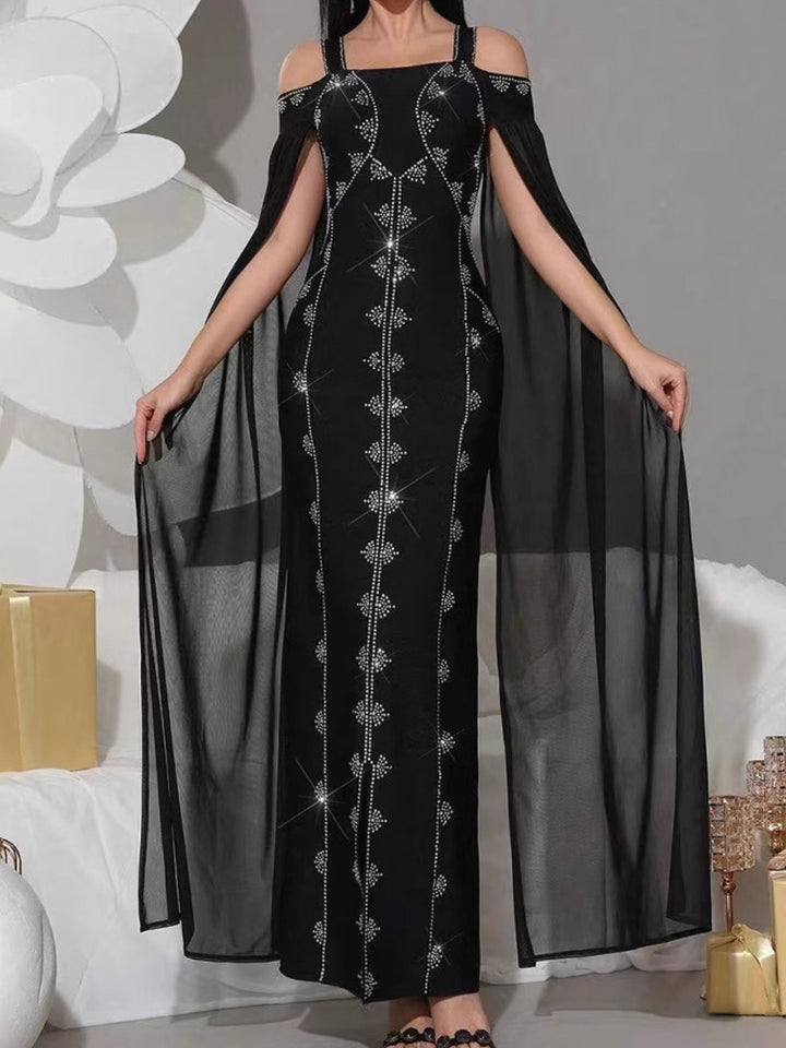 Sheath/Column Square Neck Vintage Costumes with Rhinestone Ankle-Length Party Dresses with Wrap