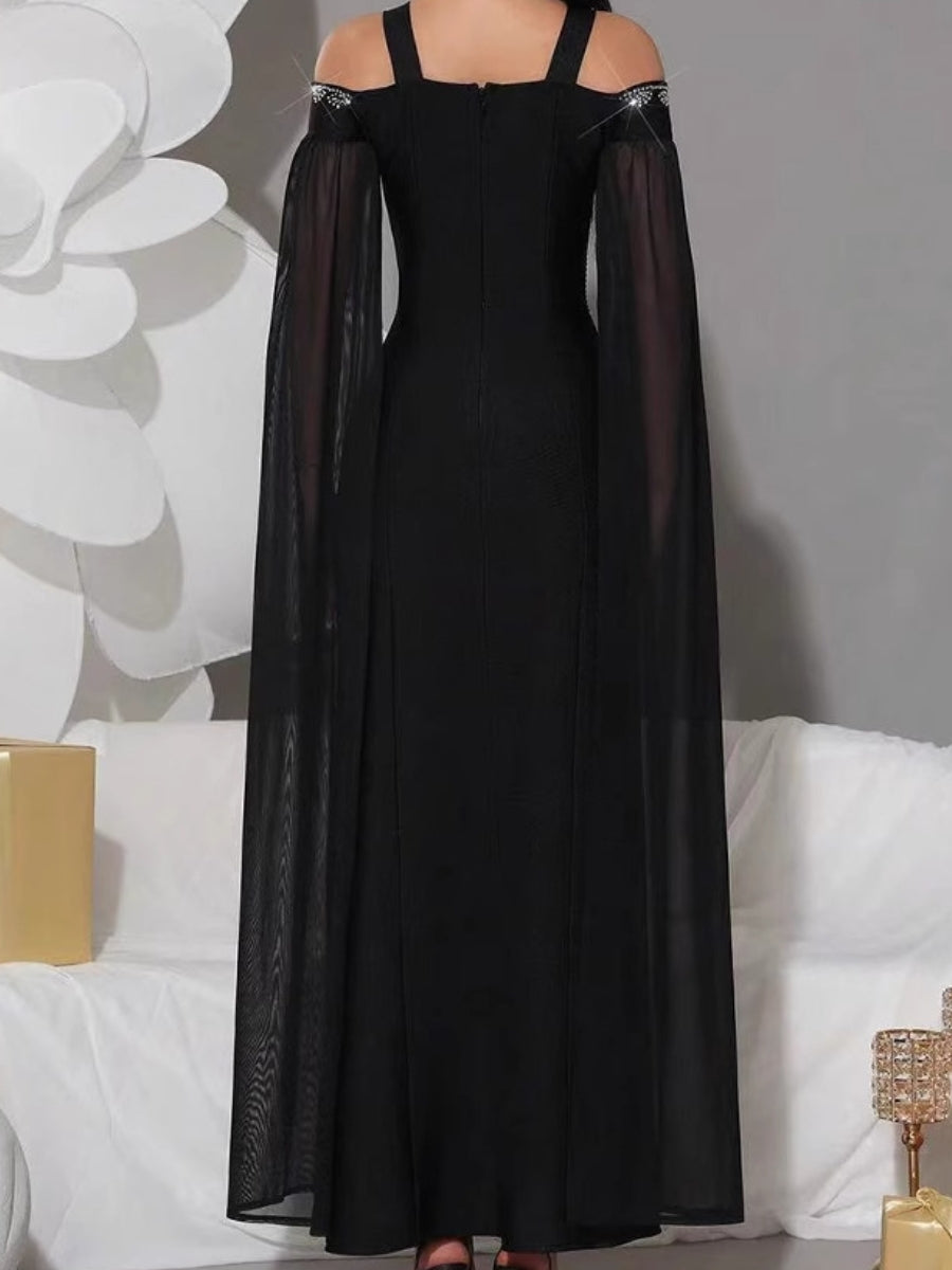 Sheath/Column Square Neck Vintage Costumes with Rhinestone Ankle-Length Party Dresses with Wrap