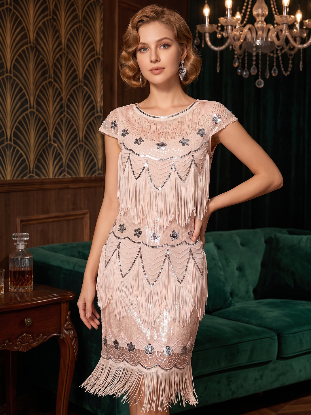 1920s Sheath/Column Scoop Vintage Tassels Costume Party Dresses Knee-Length Dresses