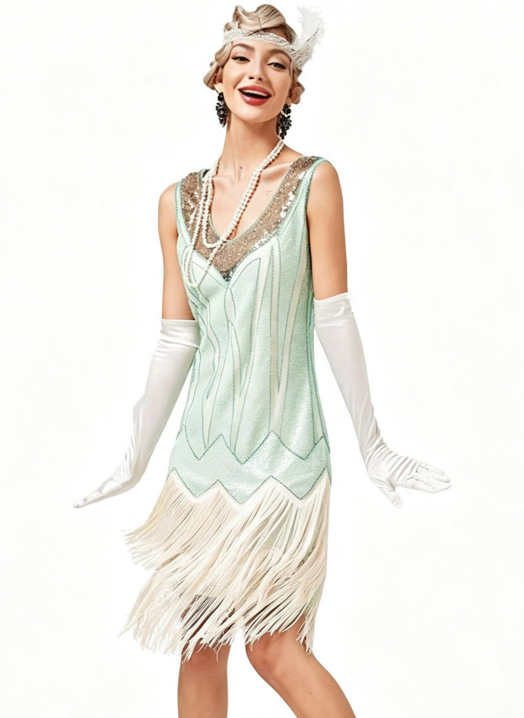 1920s Sheath/Column V-Neck Vintage Tassels Costume Party Dresses Knee-Length Dresses