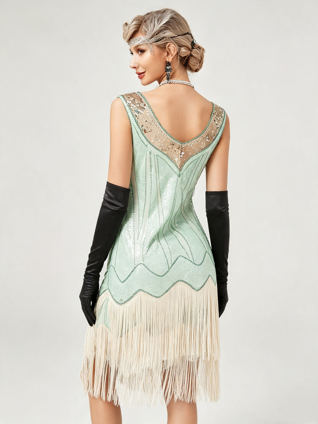 1920s Sheath/Column V-Neck Vintage Tassels Costume Party Dresses Knee-Length Dresses