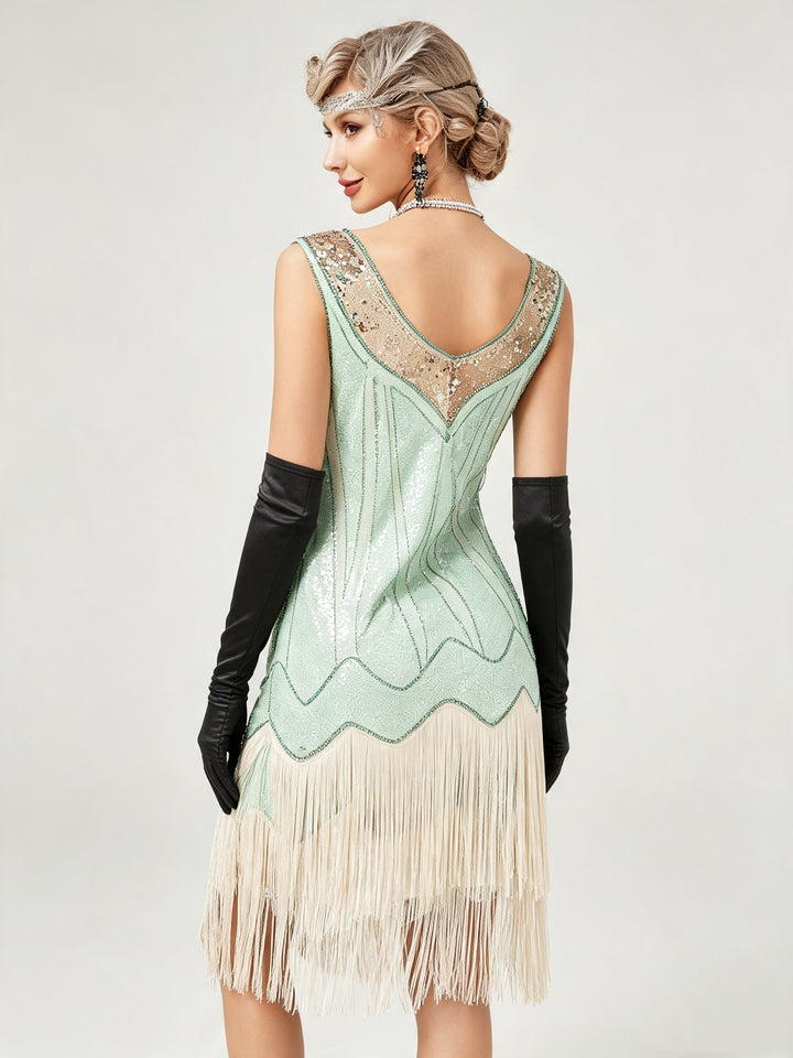 1920s Sheath/Column V-Neck Vintage Tassels Costume Party Dresses Knee-Length Dresses