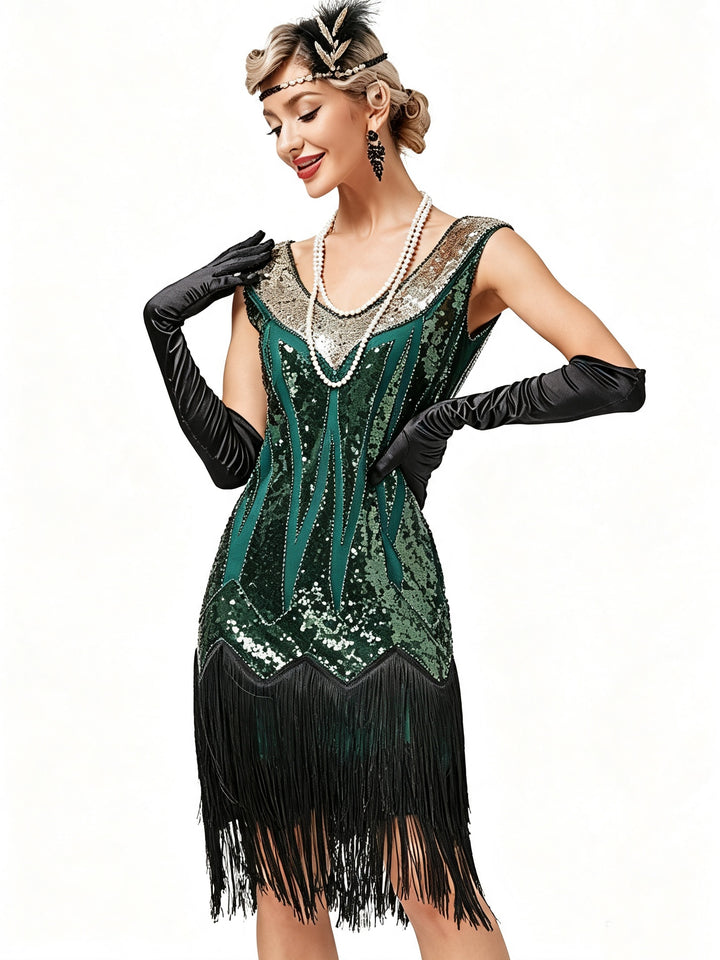 1920s Sheath/Column V-Neck Vintage Tassels Costume Party Dresses Knee-Length Dresses