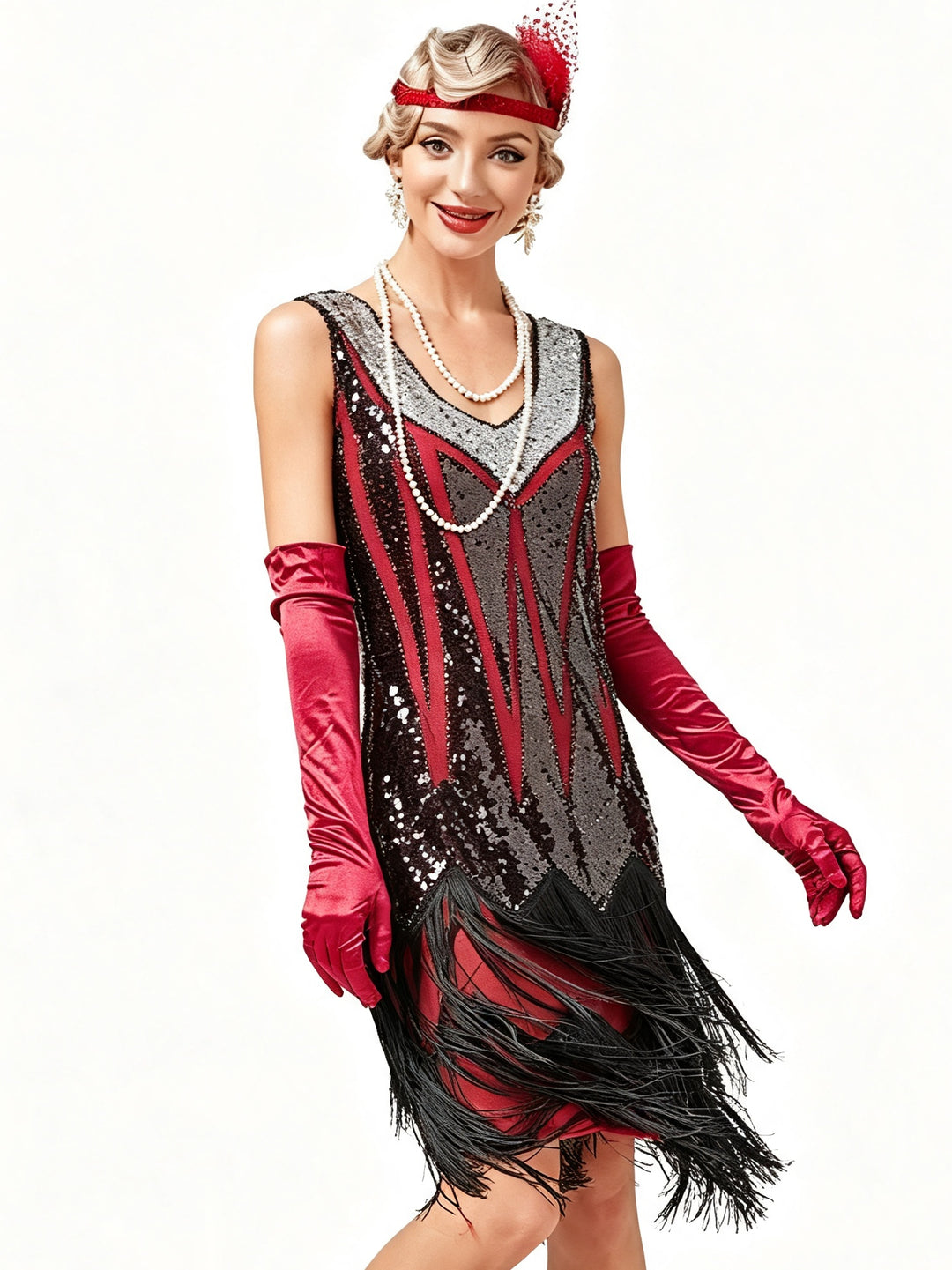 1920s Sheath/Column V-Neck Vintage Tassels Costume Party Dresses Knee-Length Dresses
