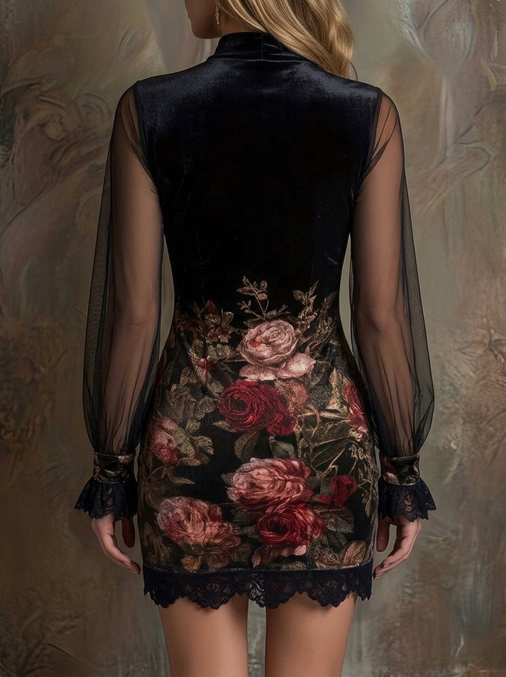 Sheath/Column Vintage Mock Neck Long Sleeves Short/Mini Party Dresses