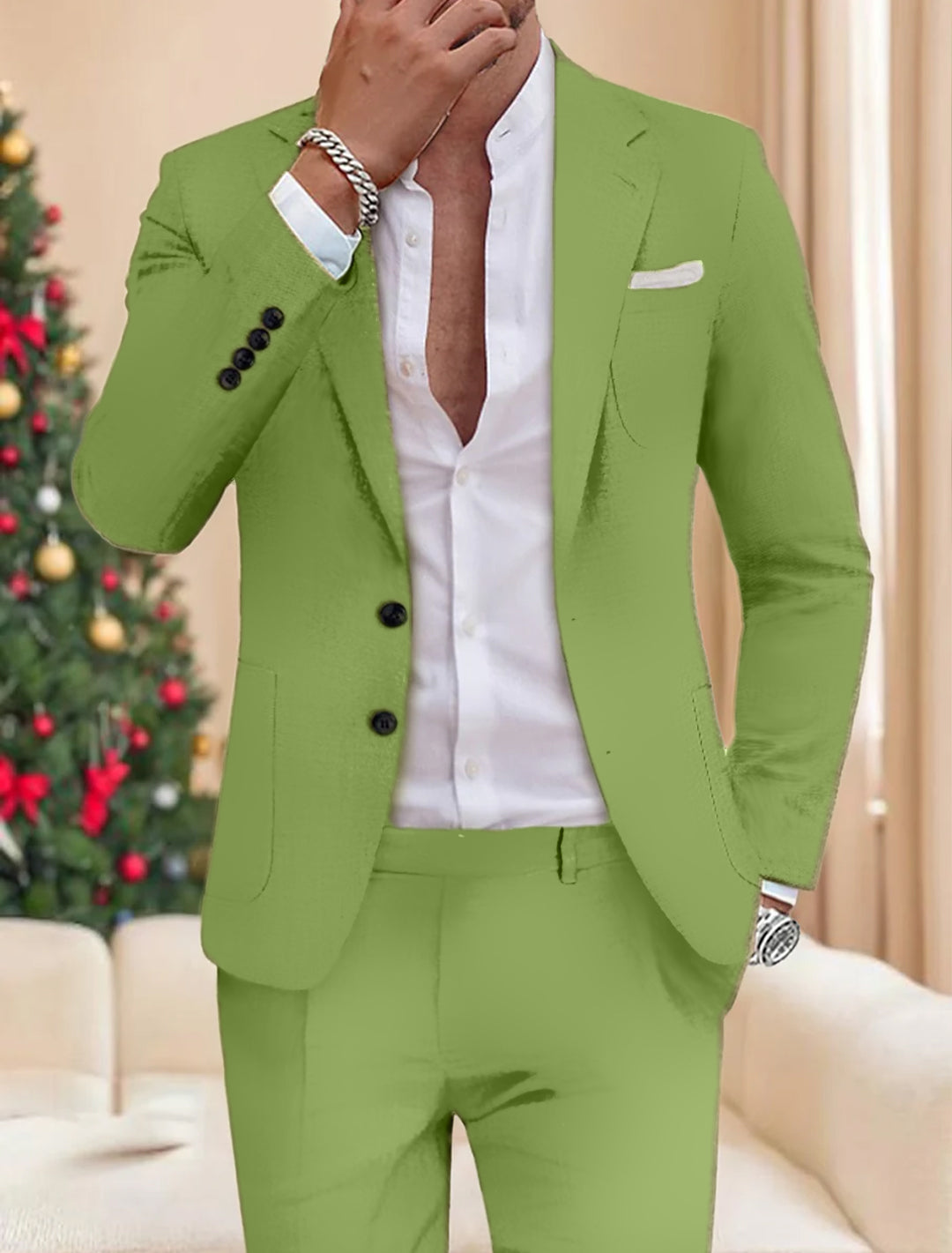 Men's Tailored Fit Single Breasted Two-buttons 2 Pieces Solid Colored Linen Suits