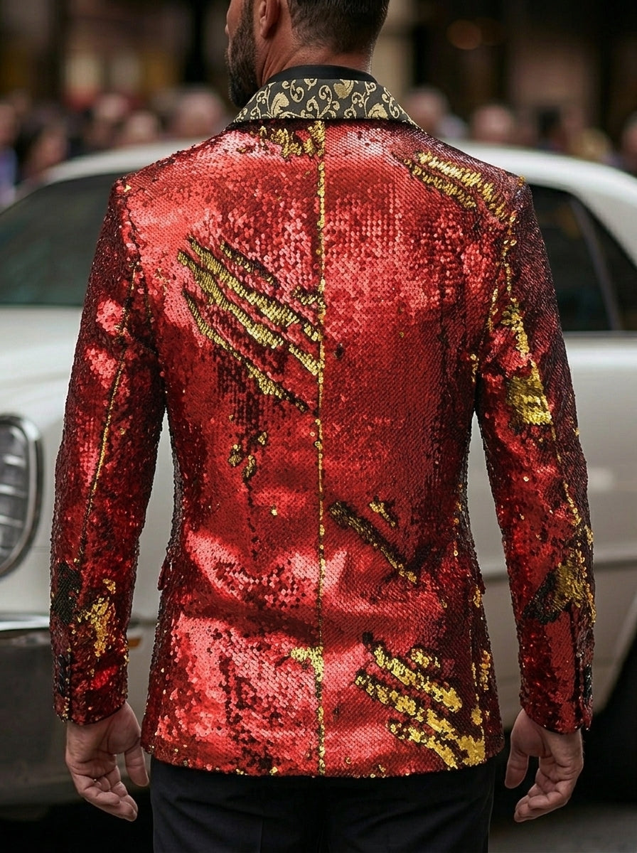 Men's Tailored Fit Single Breasted Sequins Party Jacket