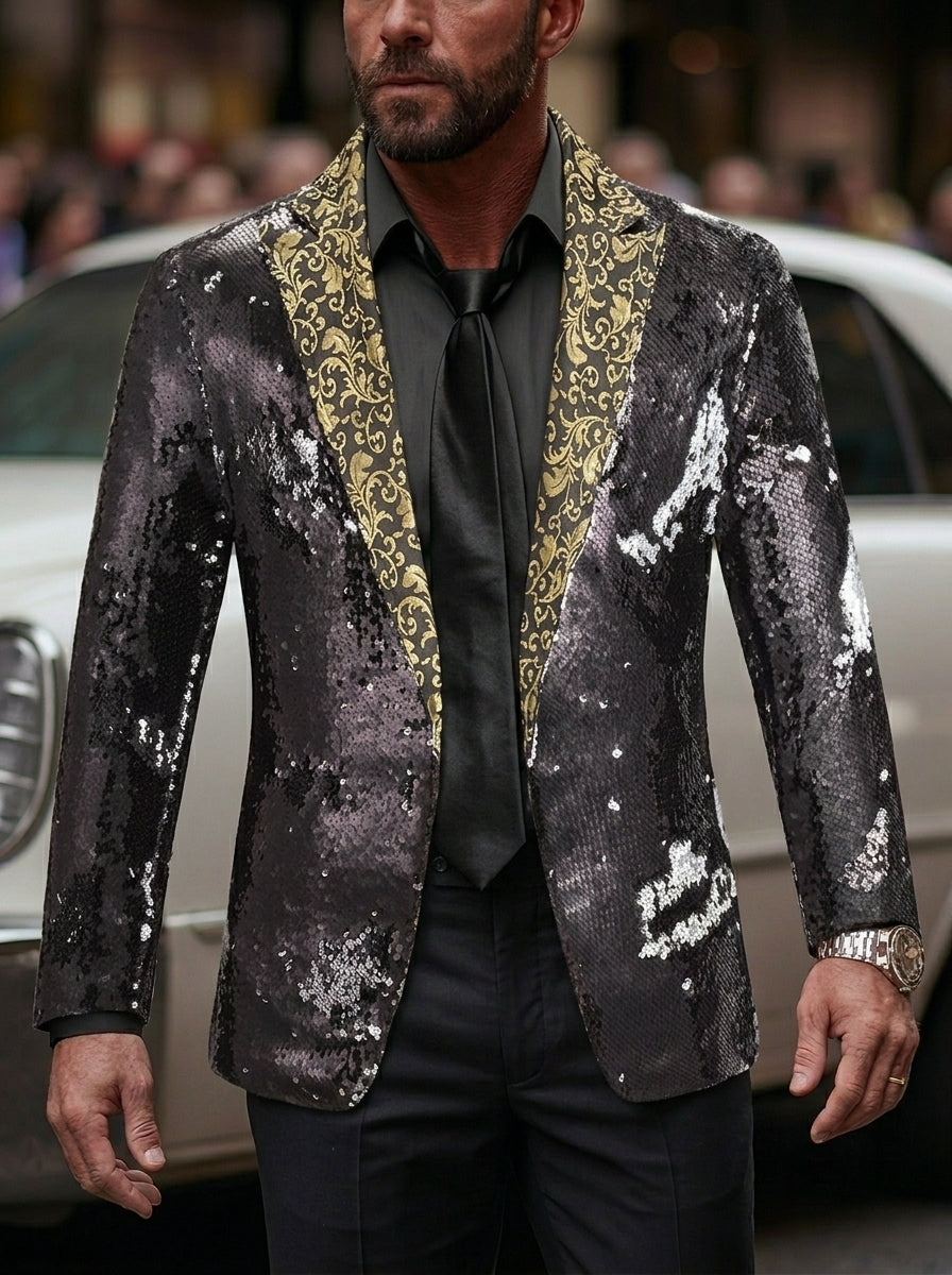 Men's Tailored Fit Single Breasted Sequins Party Jacket