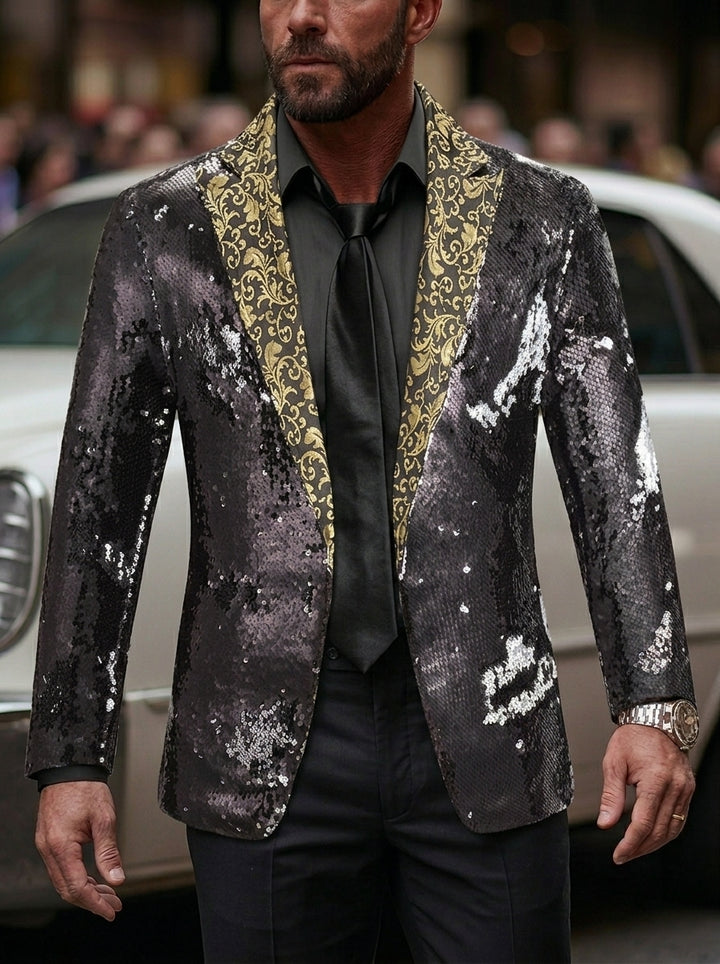 Men's Tailored Fit Single Breasted Sequins Party Jacket